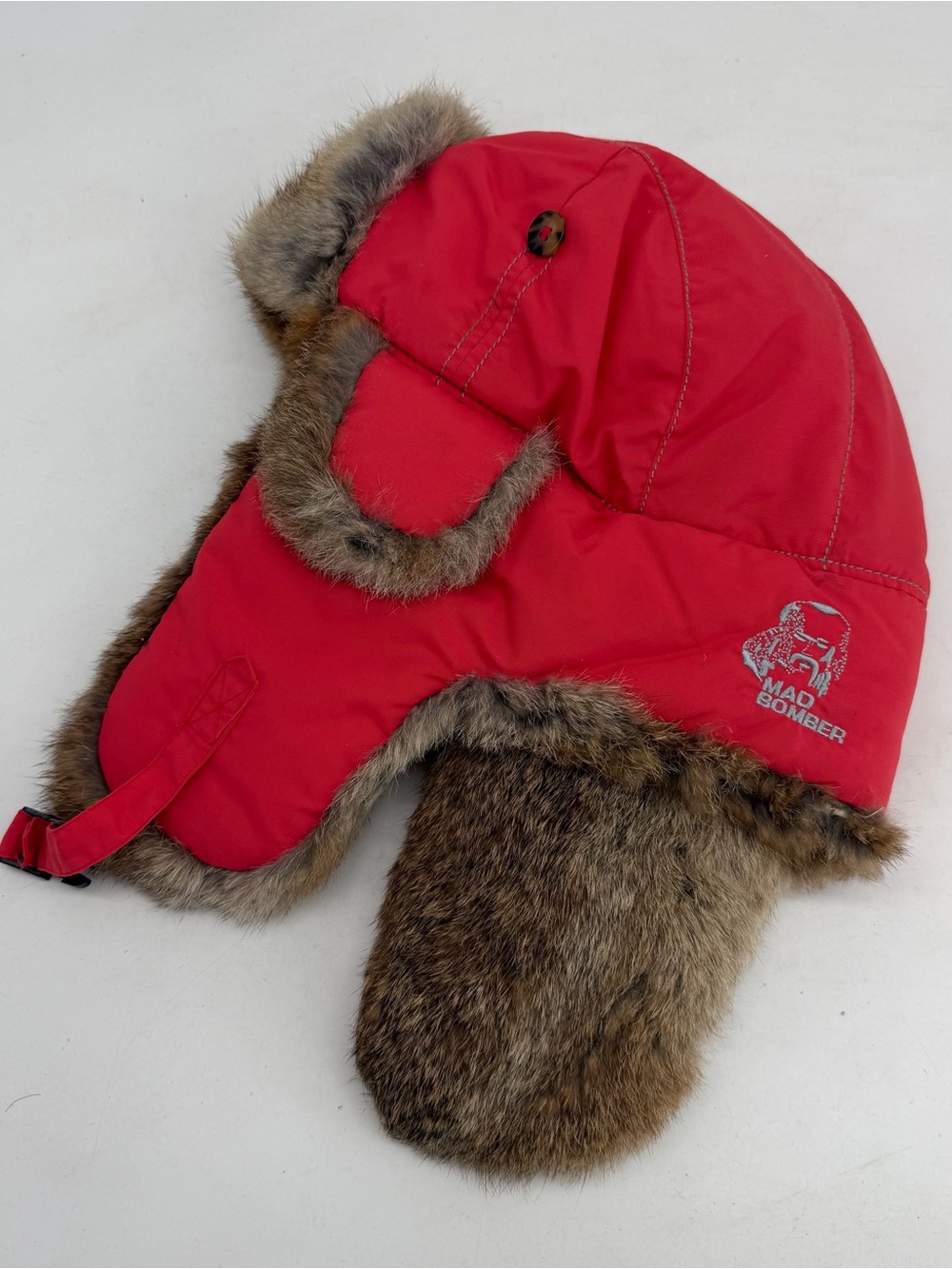 Mad Bomber Rabbit Fur Lined Trapper Bomber Hat Size L Red Winter Ushanka Winter
